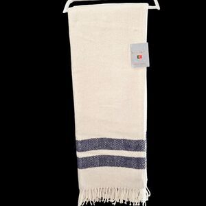 Roca Home Oversized Throw Blanket Ivory Blue Cotton Blend 50x67 Made In Portugal